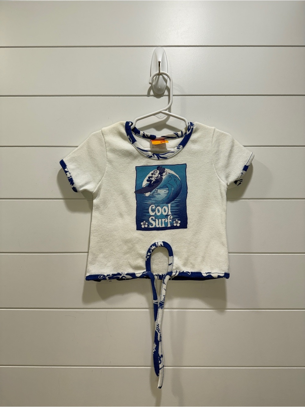 Vintage Disney Cool Surf Graphic Tie-Front Tee - White & Blue